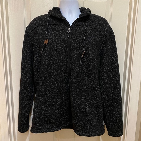 Free Country Men's Osprey Gray Black‎ Knit Hoodie Jacket Fleece Lined- XL - Picture 1 of 12